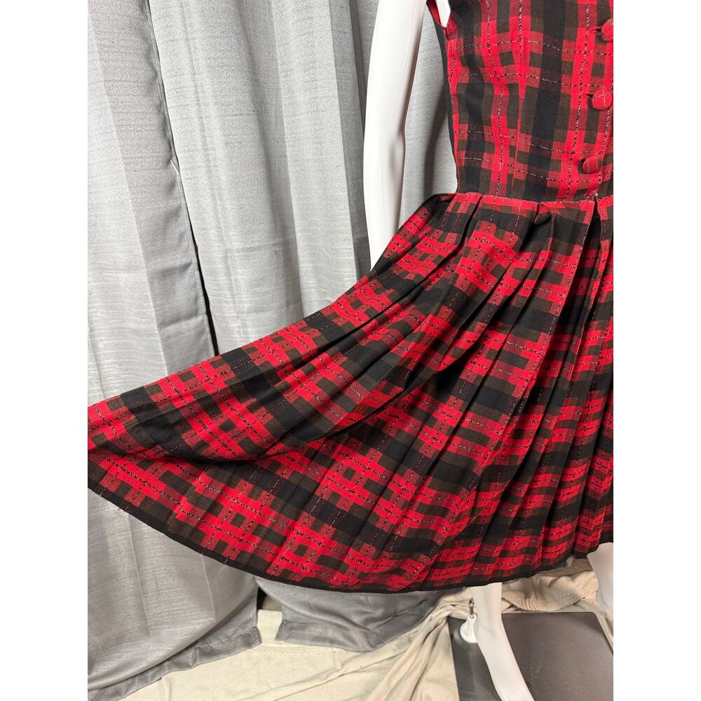 Vintage Red/Black Wool Plaid Sleeveless Dress Sz M - Picture 5 of 8